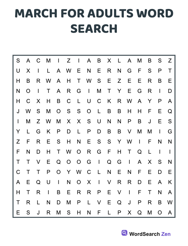 March For Adults Word Search