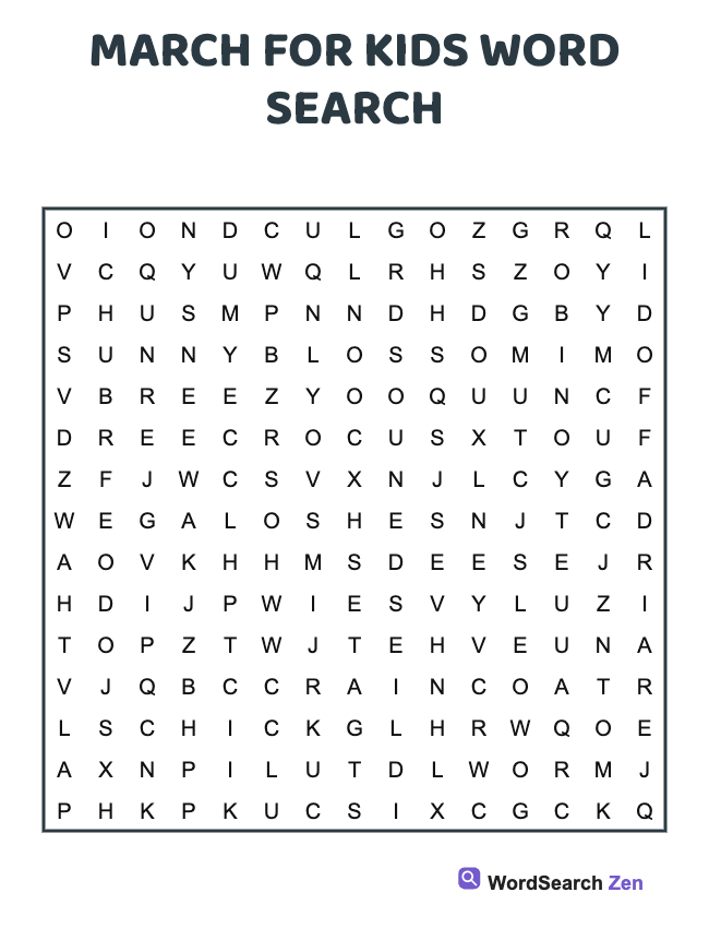 March For Kids Word Search