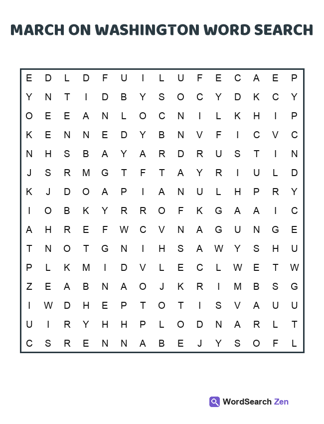 March On Washington Word Search printable puzzle sheet