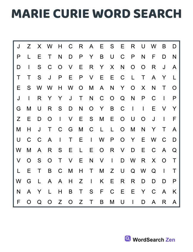 Marie Curie Word Search