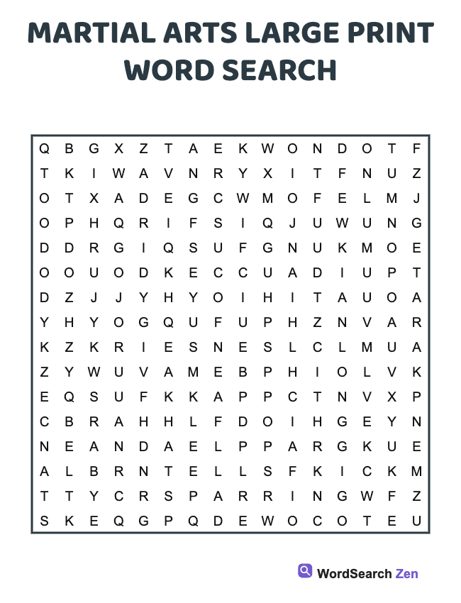 Martial Arts Large Print Word Search