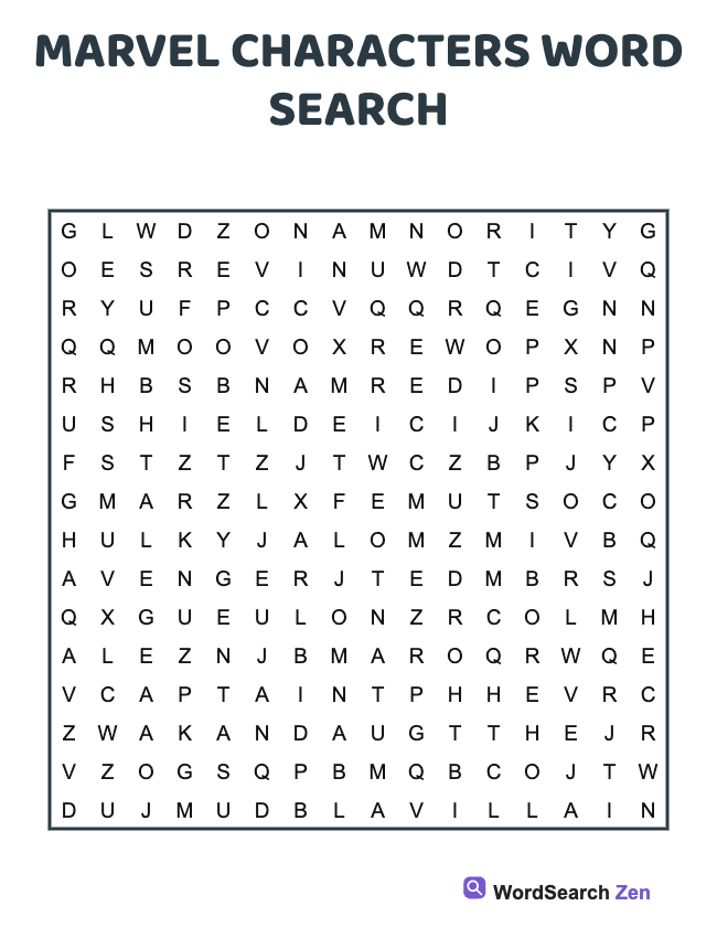 Marvel Characters Word Search