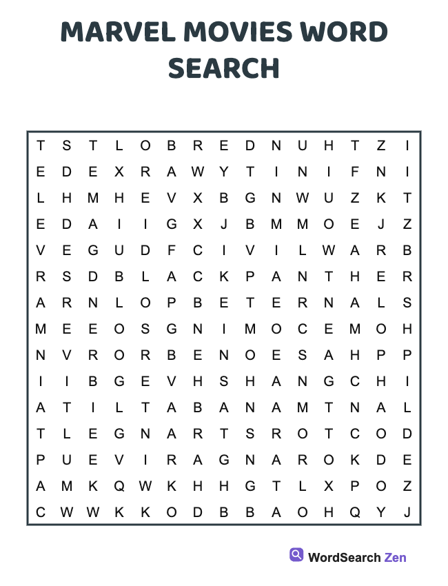 Marvel Movies Word Search