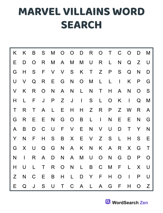 Marvel Villains Word Search