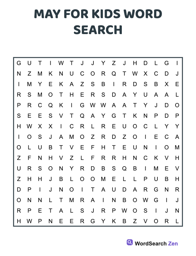 May For Kids Word Search