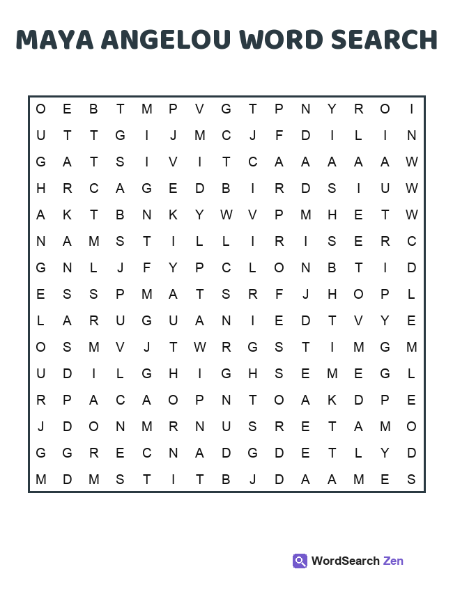 Maya Angelou Word Search printable puzzle sheet