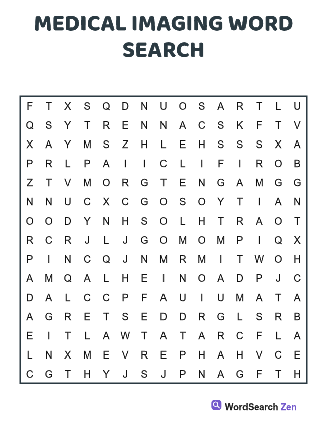 Medical Imaging Word Search printable puzzle sheet, 15 hidden words