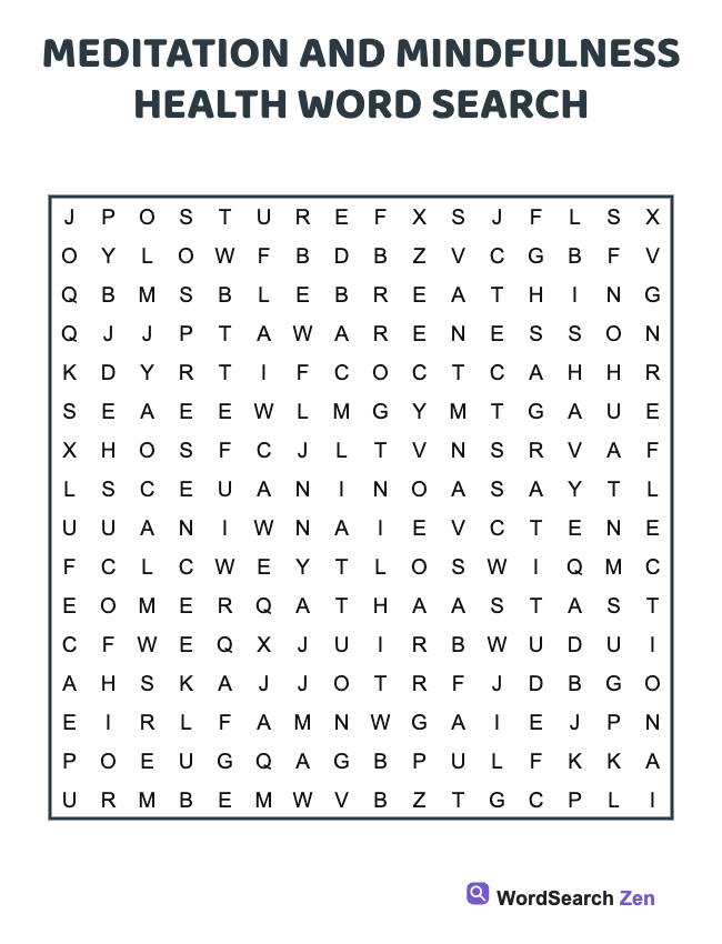 Meditation And Mindfulness Health Word Search