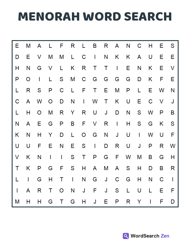 Menorah Word Search printable puzzle sheet