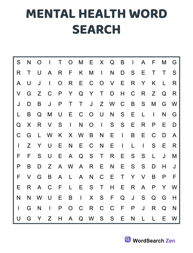 Mental Health Word Search