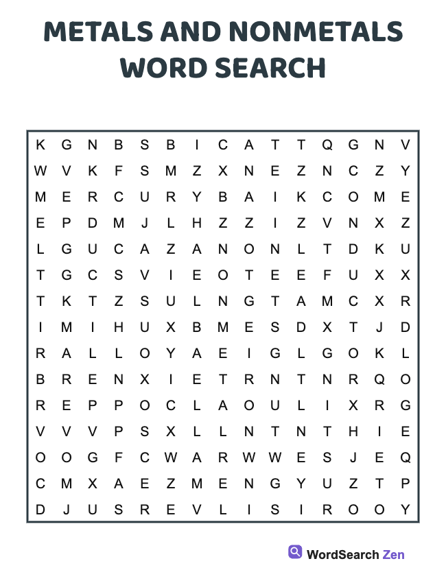 Metals and Nonmetals Word Search