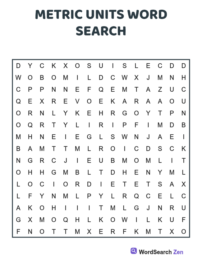 Metric Units Word Search printable puzzle sheet