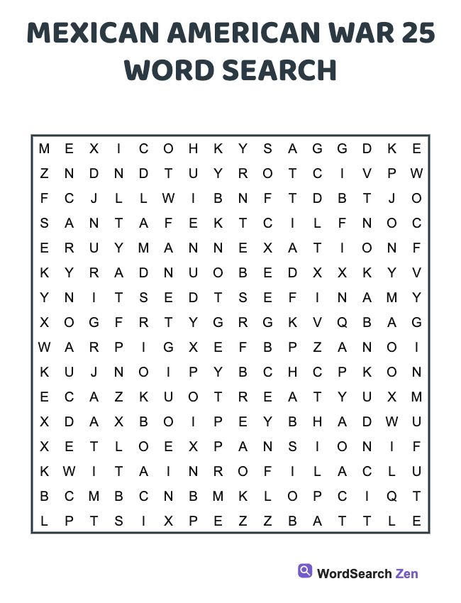 Mexican American War 25 Word Search