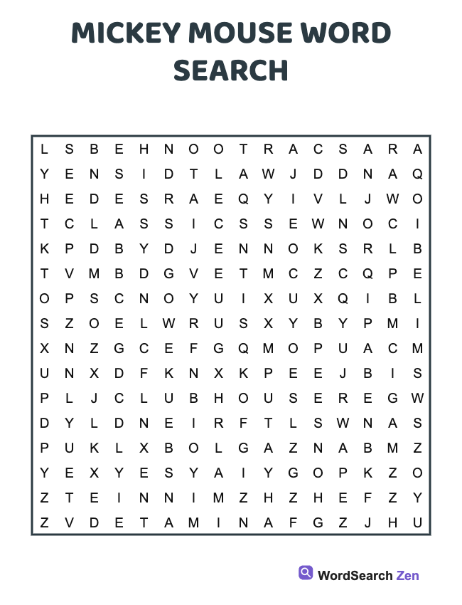 Mickey Mouse Word Search