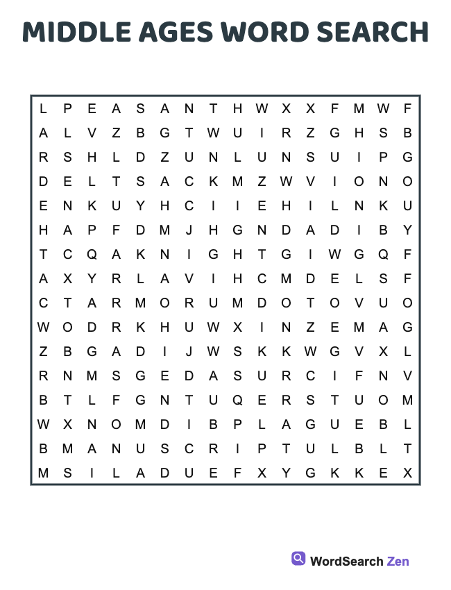 Middle Ages Word Search