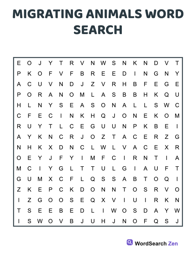 Migrating Animals Word Search