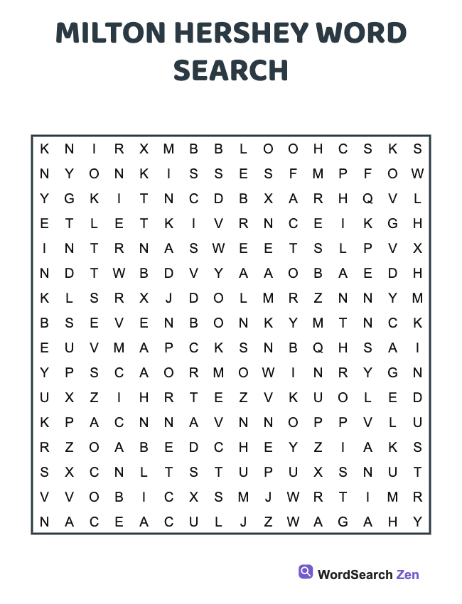 Milton Hershey Word Search