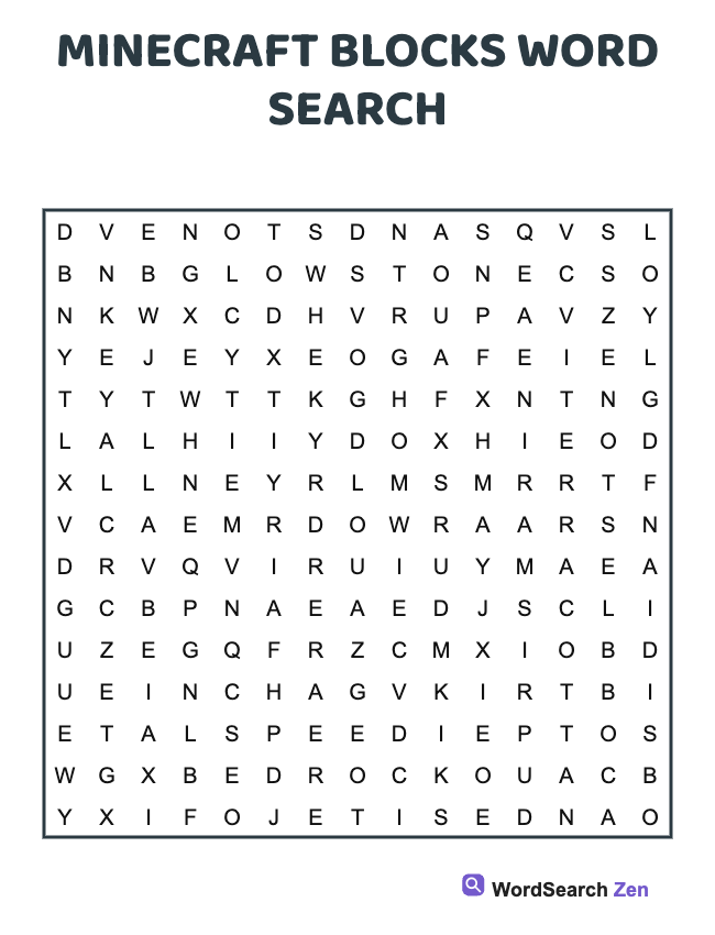 Minecraft Blocks Word Search