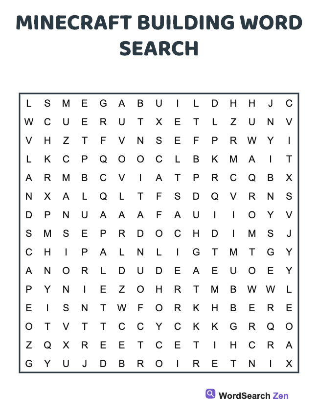 Minecraft Building Word Search
