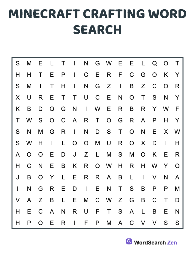 Minecraft Crafting Word Search