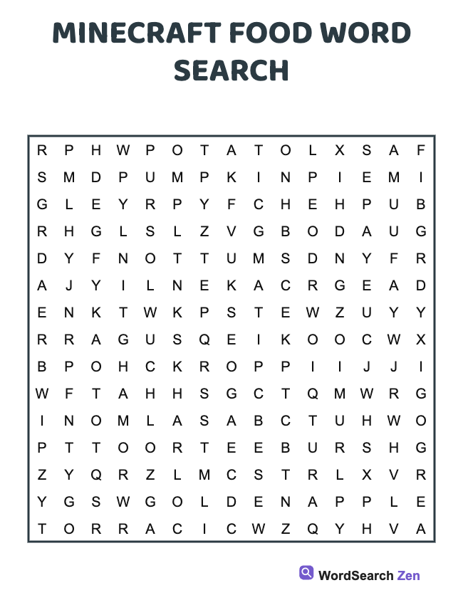 Minecraft Food Word Search