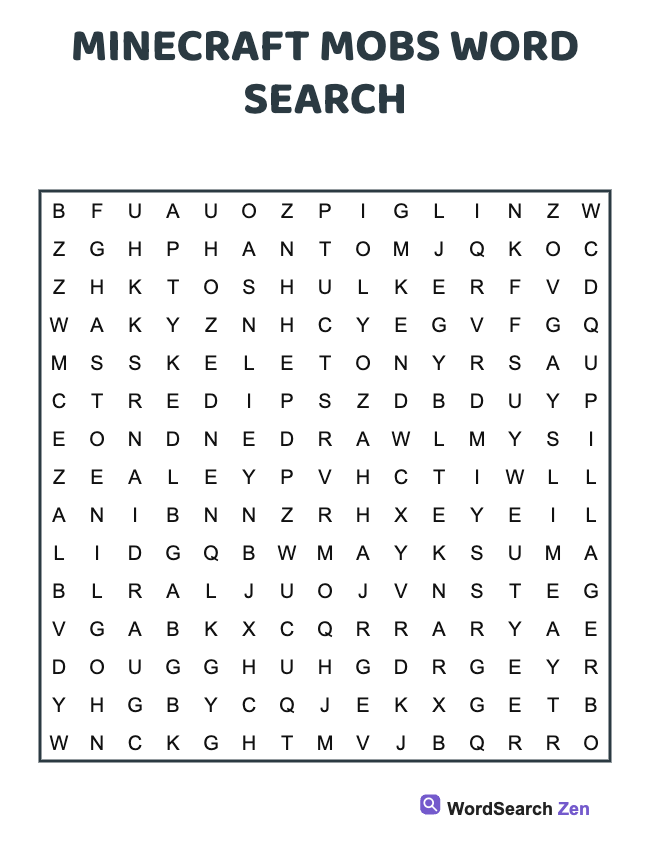 Minecraft Mobs Word Search