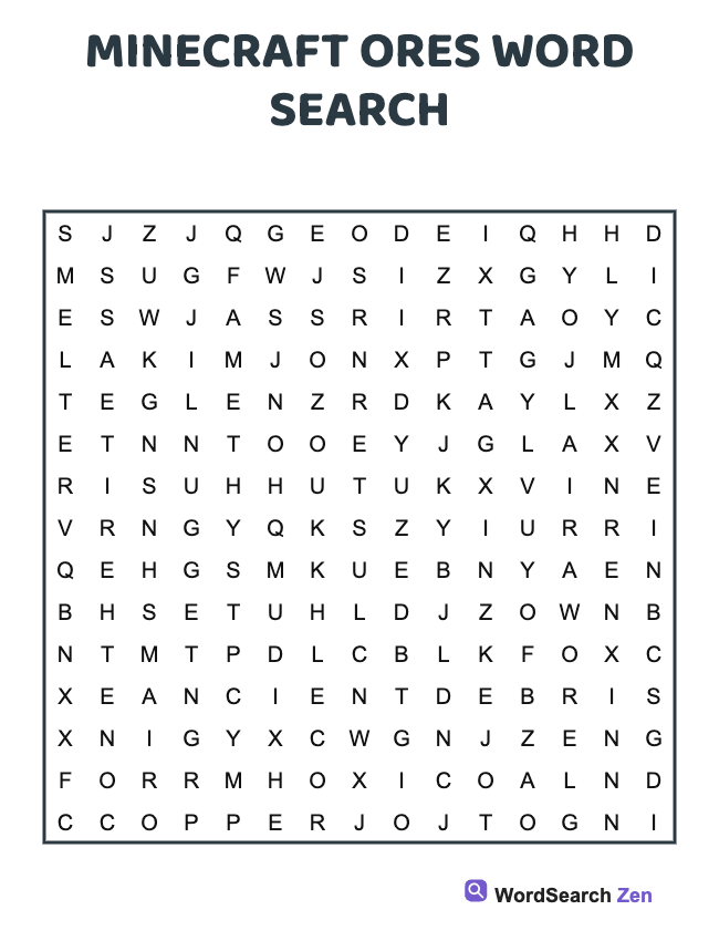 Minecraft Ores Word Search