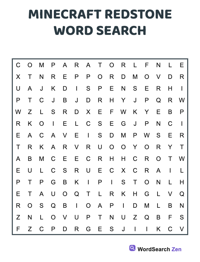 Minecraft Redstone Word Search
