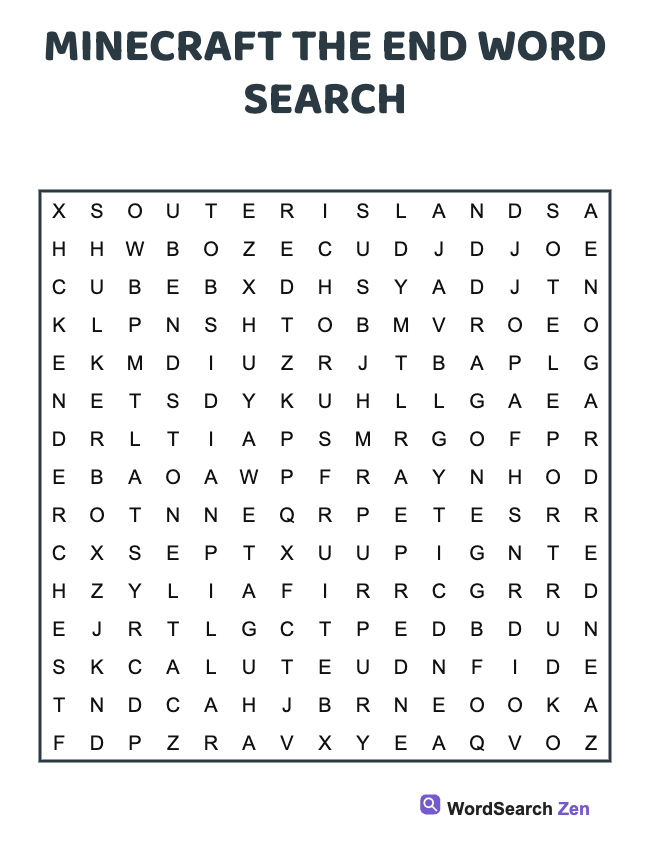 Minecraft The End Word Search