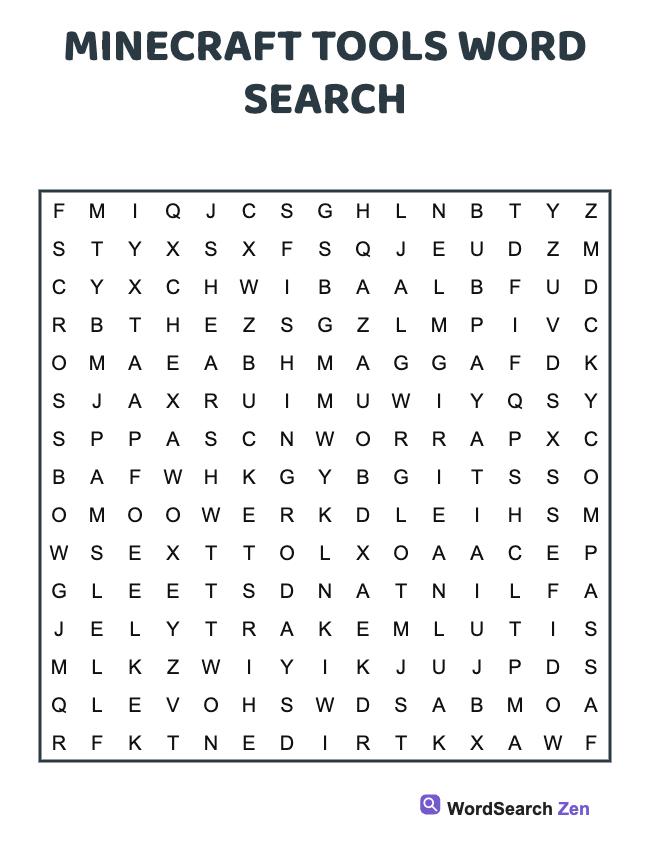 Minecraft Tools Word Search