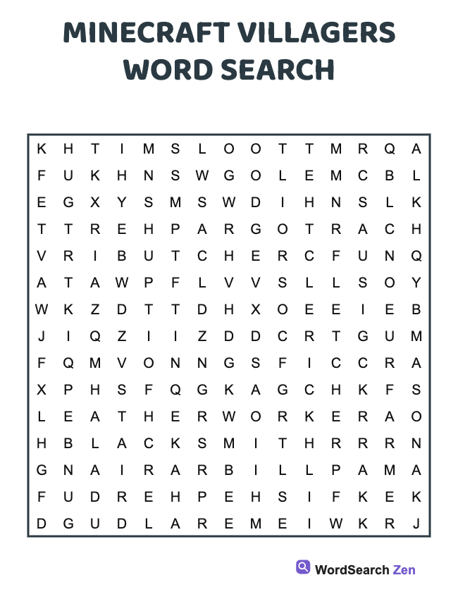 Minecraft Villagers Word Search