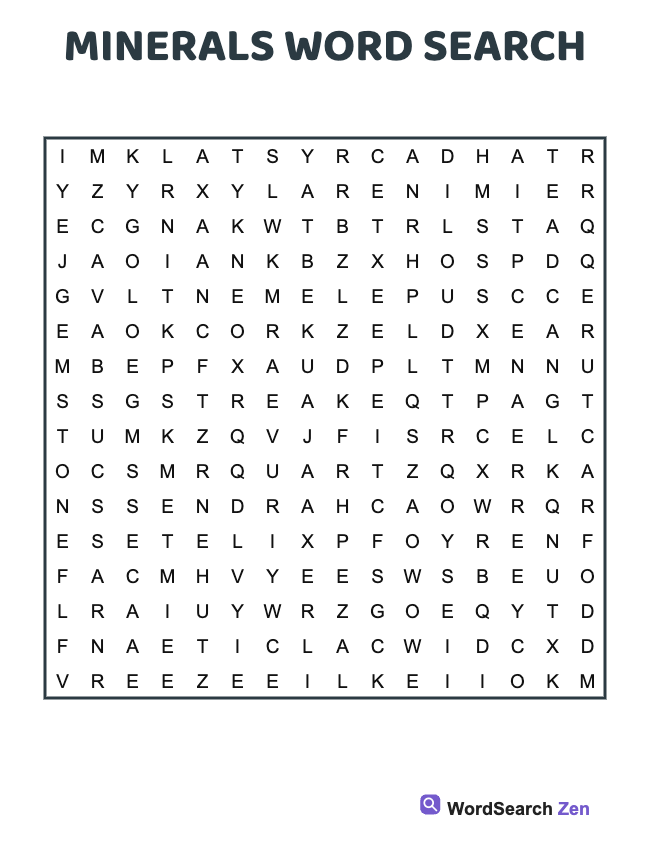 Minerals Word Search