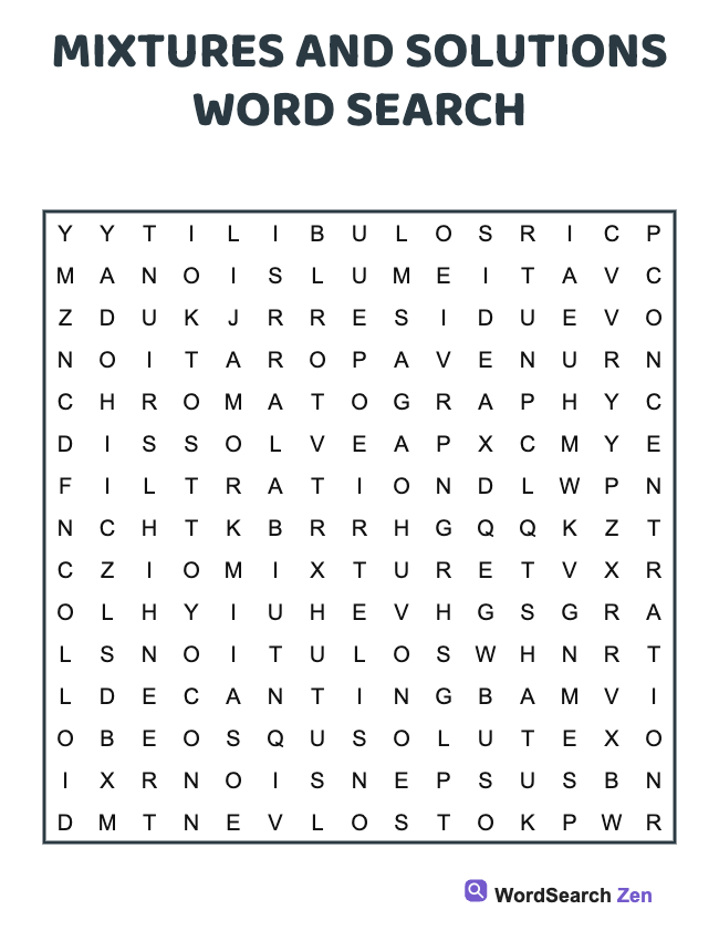 Mixtures and Solutions Word Search