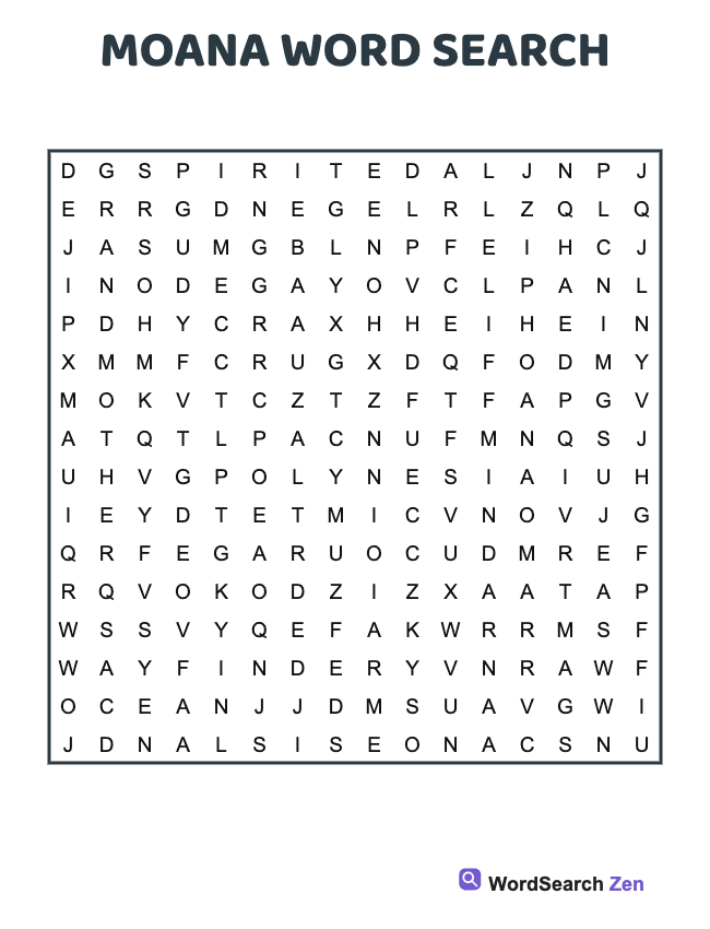 Moana Word Search