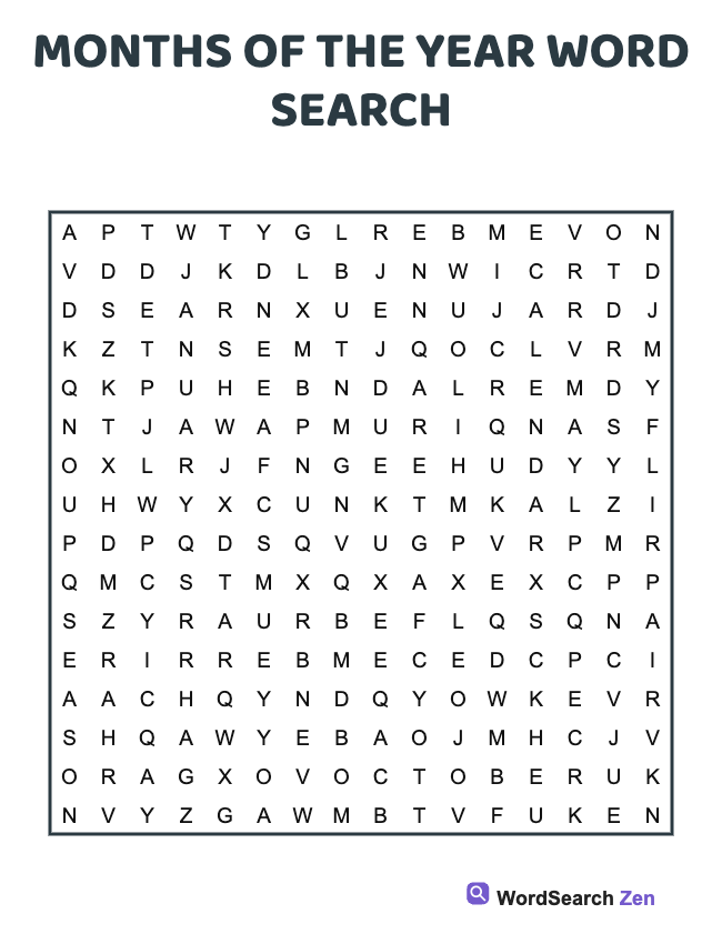 Months Of The Year Word Search