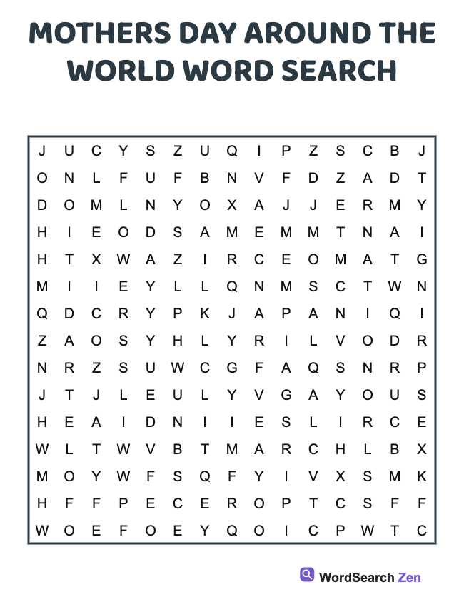 Mothers Day Around The World Word Search