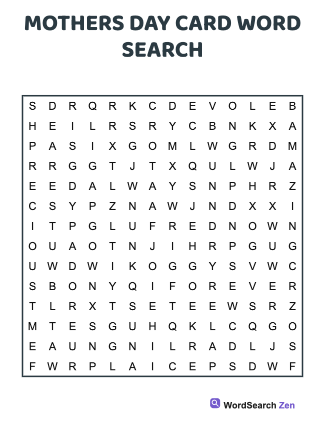 Mothers Day Card Word Search