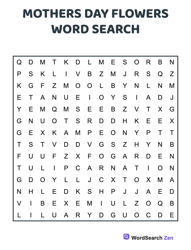 Mothers Day Flowers Word Search