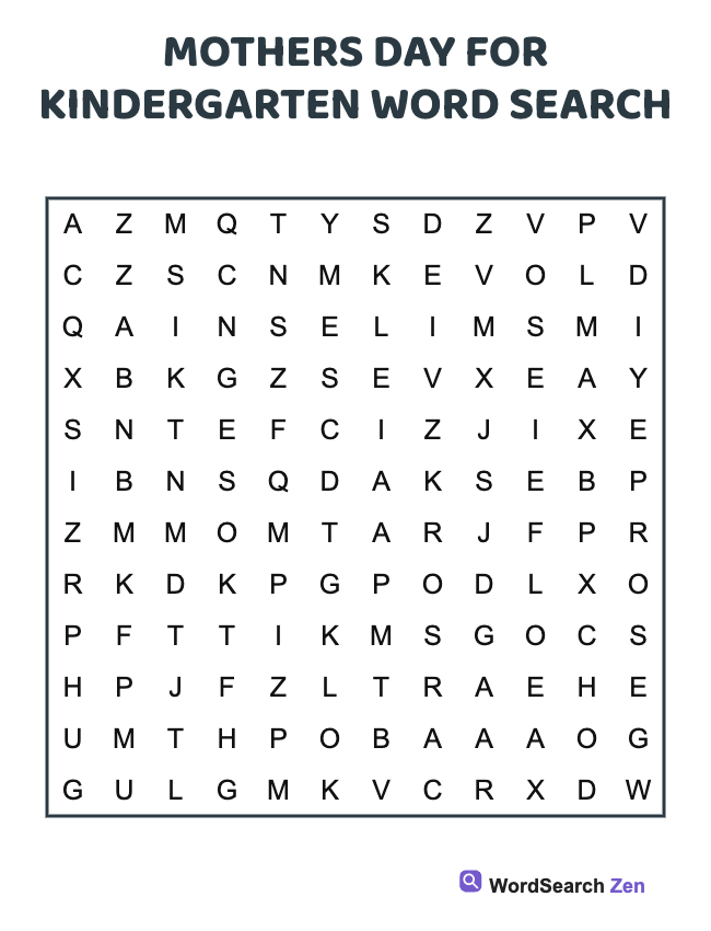 Mothers Day For Kindergarten Word Search