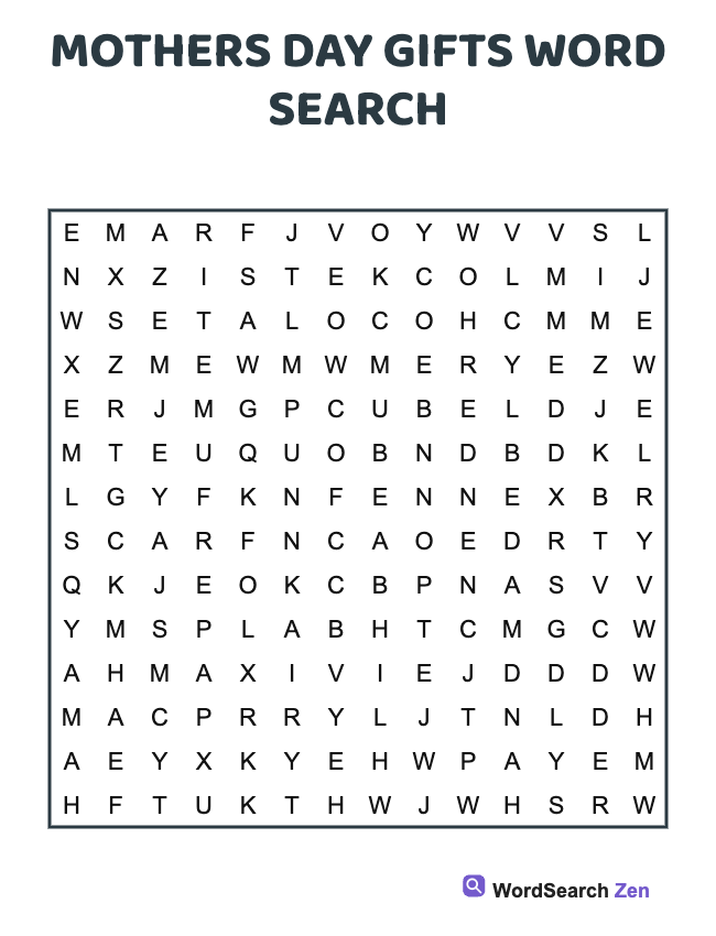 Mothers Day Gifts Word Search