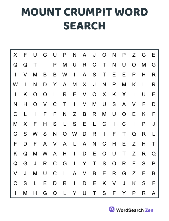 Mount Crumpit Word Search