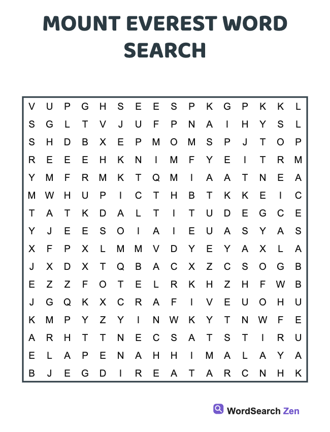 Mount Everest Word Search