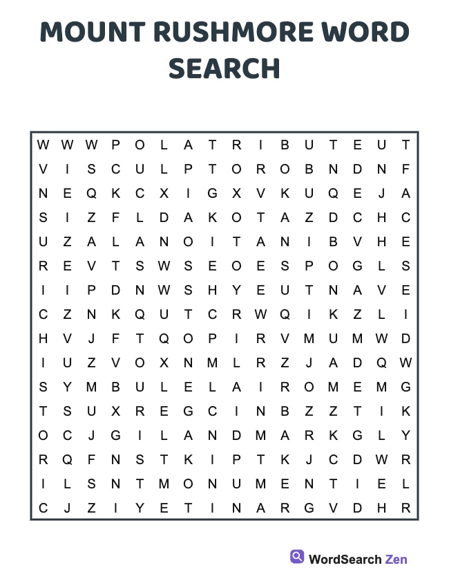 Mount Rushmore Word Search