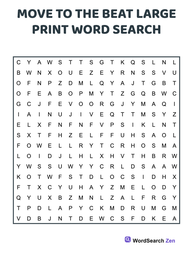 Move To The Beat Large Print Word Search