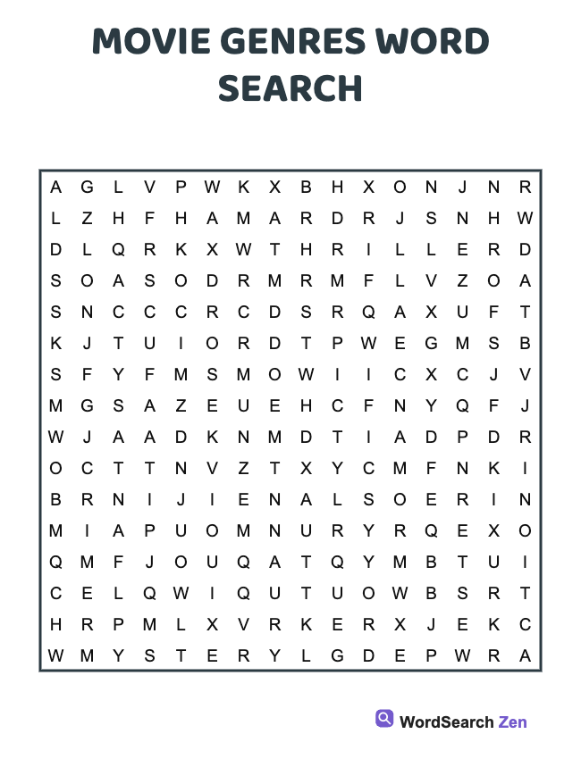 Movie Genres Word Search
