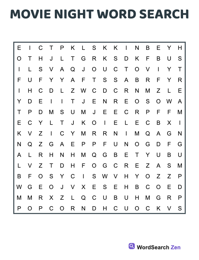 Movie Night Word Search