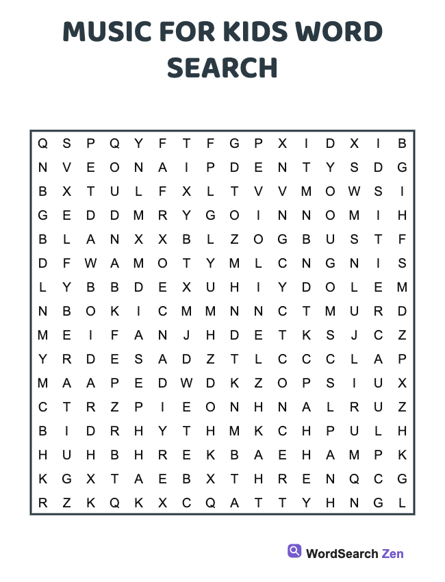 Music For Kids Word Search