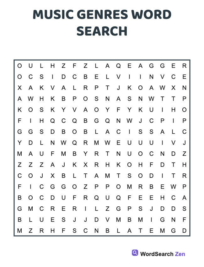 Music Genres Word Search