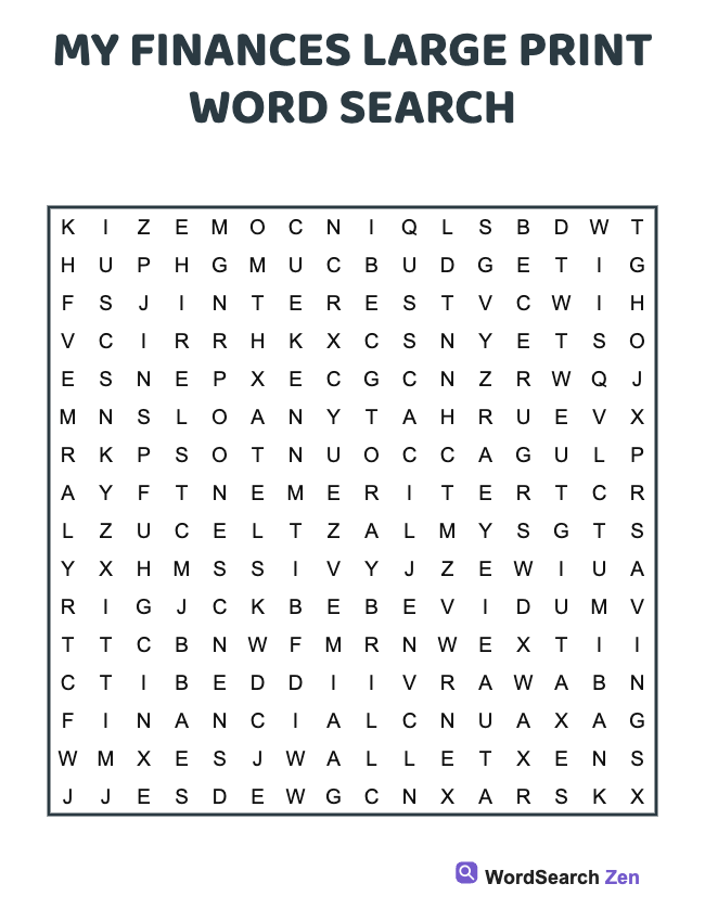 My Finances Large Print Word Search