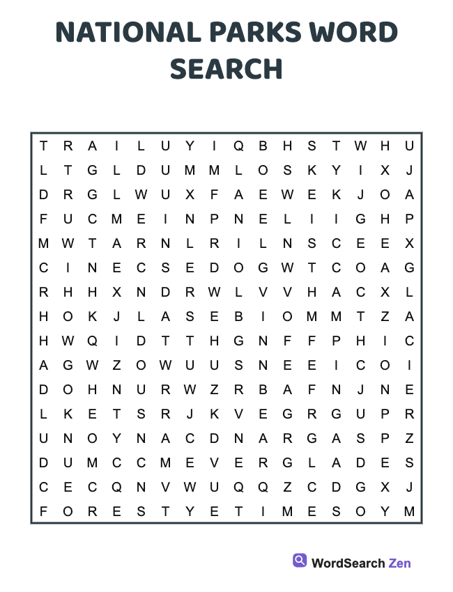 National Parks Word Search